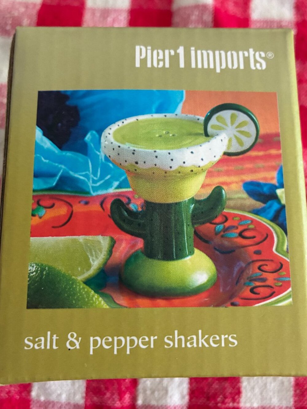 Pier 1 Ceramic Salt Pepper Shakers Margarita Cactus Magnetic Stack New Open Box